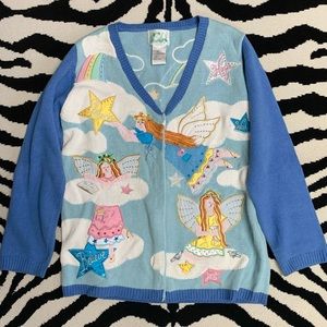 Quacker Factory Angelic Holiday Sweater Cardigan Hope Peace Love Size Medium